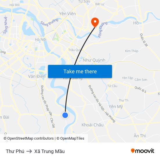 Thư Phú to Xã Trung Mầu map