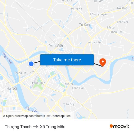 Thượng Thanh to Xã Trung Mầu map
