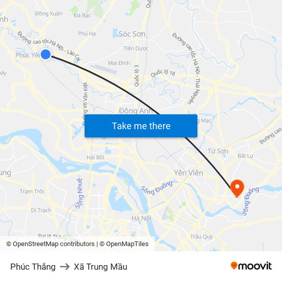 Phúc Thắng to Xã Trung Mầu map