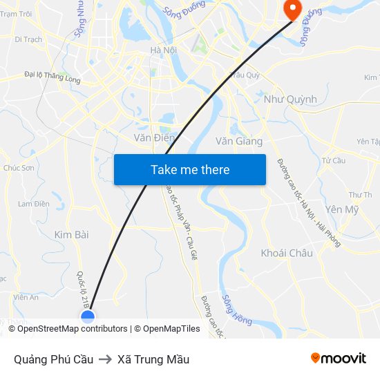 Quảng Phú Cầu to Xã Trung Mầu map