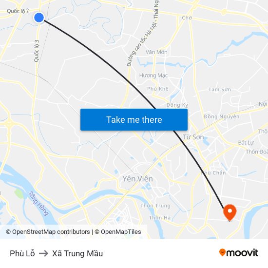 Phù Lỗ to Xã Trung Mầu map