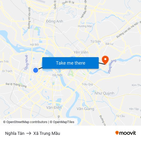 Nghĩa Tân to Xã Trung Mầu map