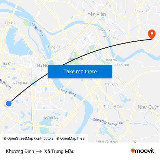 Khương Đình to Xã Trung Mầu map