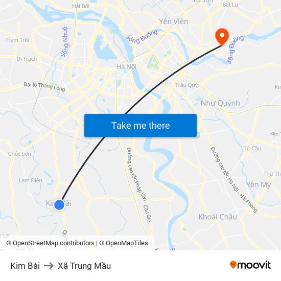 Kim Bài to Xã Trung Mầu map