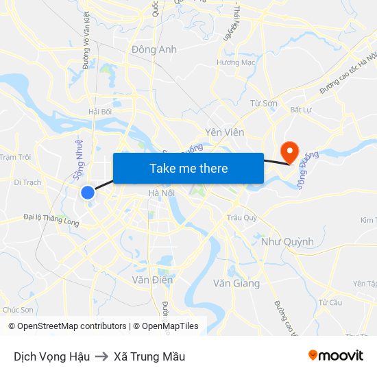 Dịch Vọng Hậu to Xã Trung Mầu map