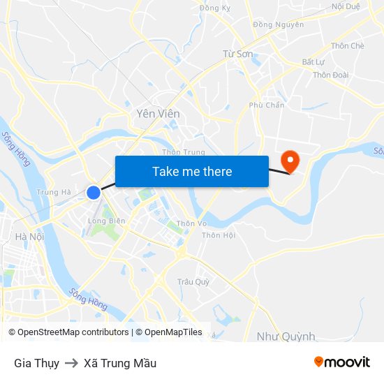 Gia Thụy to Xã Trung Mầu map