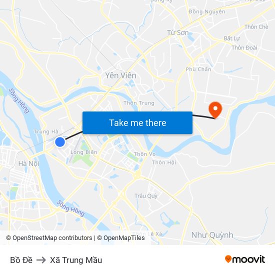 Bồ Đề to Xã Trung Mầu map