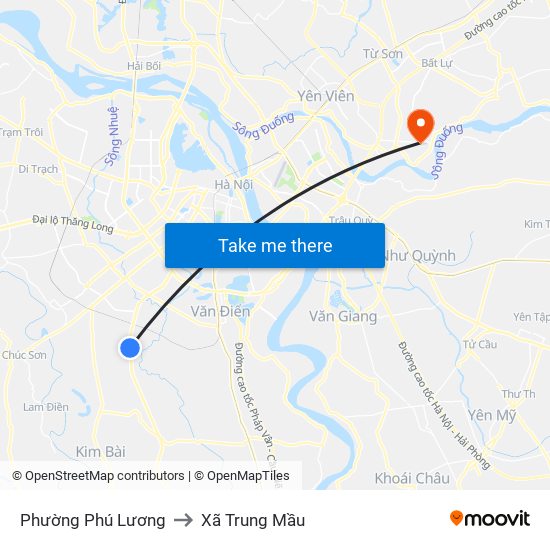 Phường Phú Lương to Xã Trung Mầu map