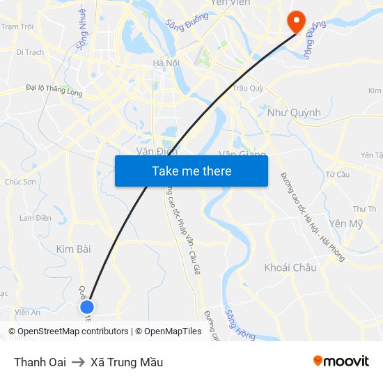 Thanh Oai to Xã Trung Mầu map