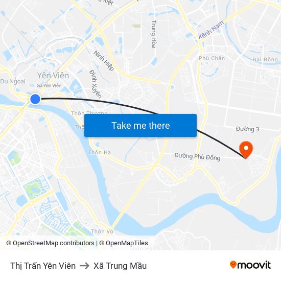 Thị Trấn Yên Viên to Xã Trung Mầu map