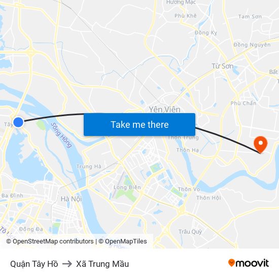 Quận Tây Hồ to Xã Trung Mầu map