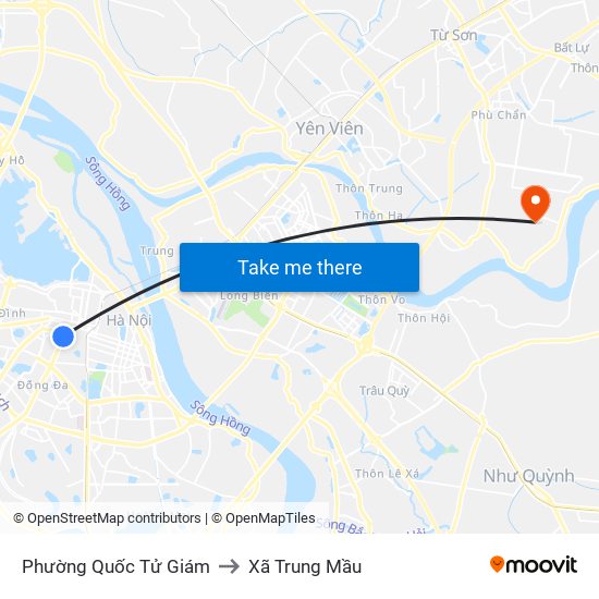 Phường Quốc Tử Giám to Xã Trung Mầu map