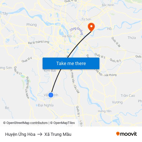 Huyện Ứng Hòa to Xã Trung Mầu map