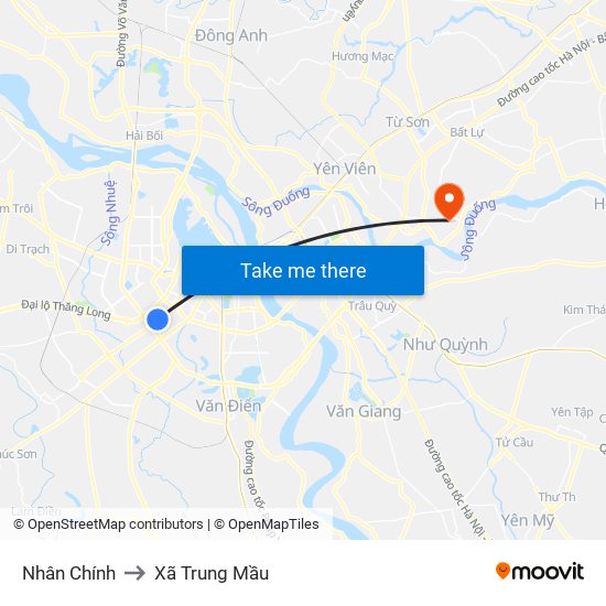 Nhân Chính to Xã Trung Mầu map