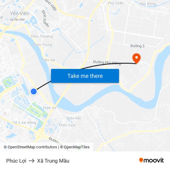 Phúc Lợi to Xã Trung Mầu map