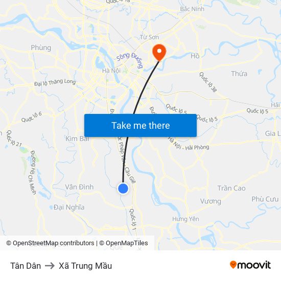 Tân Dân to Xã Trung Mầu map