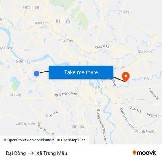 Đại Đồng to Xã Trung Mầu map