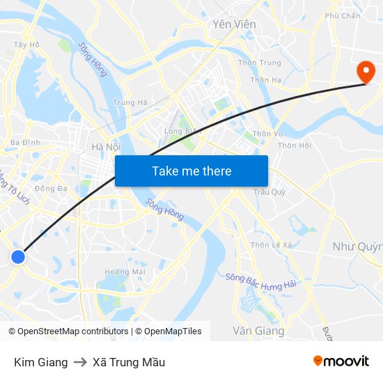 Kim Giang to Xã Trung Mầu map