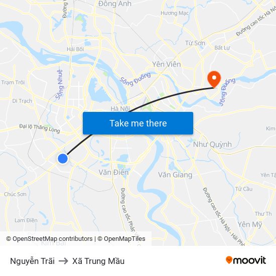 Nguyễn Trãi to Xã Trung Mầu map