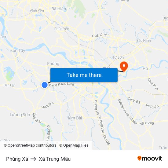 Phùng Xá to Xã Trung Mầu map