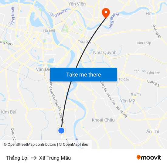 Thắng Lợi to Xã Trung Mầu map