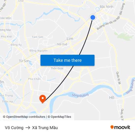 Võ Cường to Xã Trung Mầu map