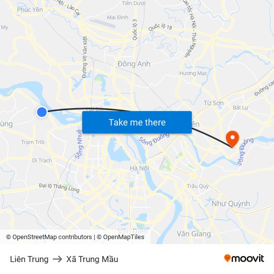 Liên Trung to Xã Trung Mầu map