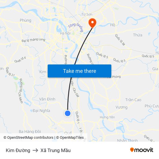 Kim Đường to Xã Trung Mầu map