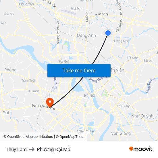 Thuỵ Lâm to Phường Đại Mỗ map
