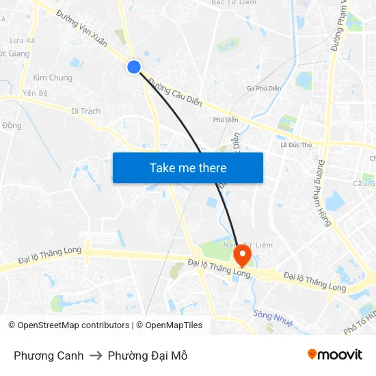 Phương Canh to Phường Đại Mỗ map