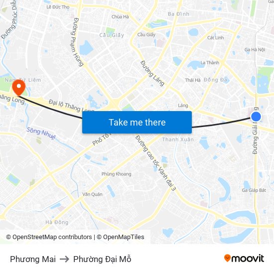 Phương Mai to Phường Đại Mỗ map