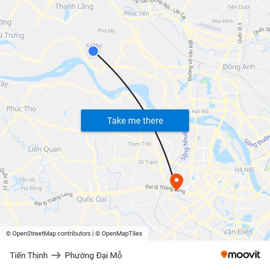 Tiến Thịnh to Phường Đại Mỗ map