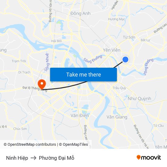 Ninh Hiệp to Phường Đại Mỗ map