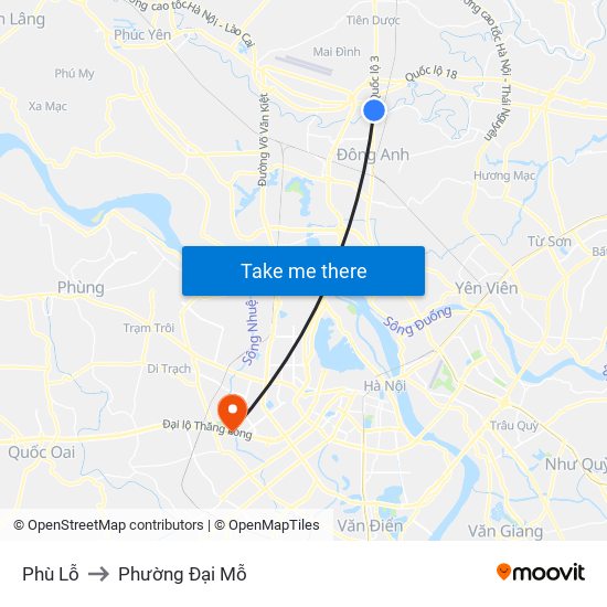 Phù Lỗ to Phường Đại Mỗ map