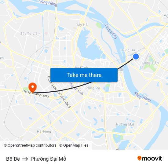 Bồ Đề to Phường Đại Mỗ map