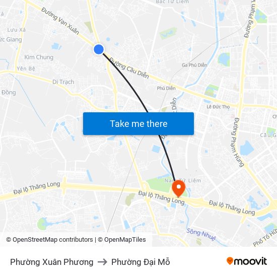 Phường Xuân Phương to Phường Đại Mỗ map