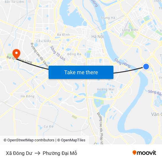 Xã Đông Dư to Phường Đại Mỗ map