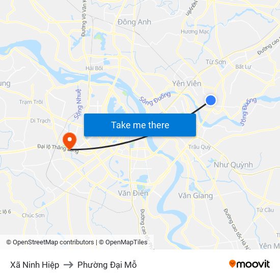 Xã Ninh Hiệp to Phường Đại Mỗ map