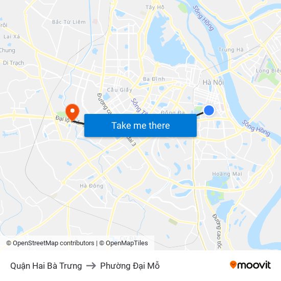 Quận Hai Bà Trưng to Phường Đại Mỗ map