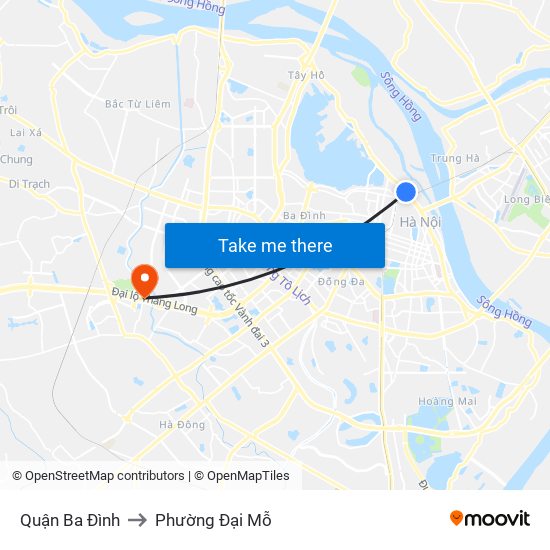 Quận Ba Đình to Phường Đại Mỗ map