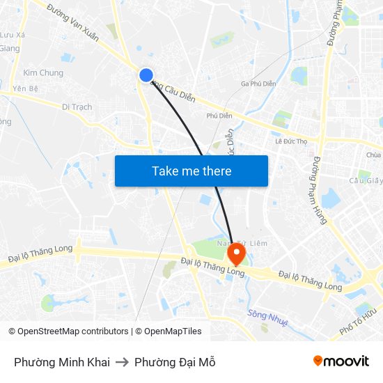 Phường Minh Khai to Phường Đại Mỗ map