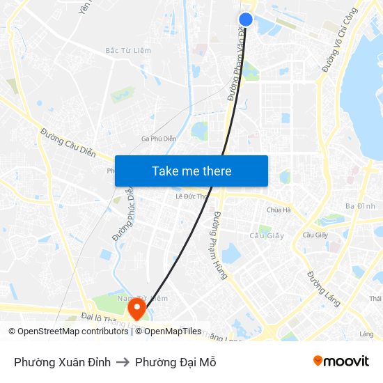 Phường Xuân Đỉnh to Phường Đại Mỗ map