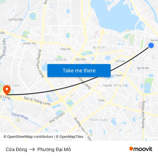 Cửa Đông to Phường Đại Mỗ map