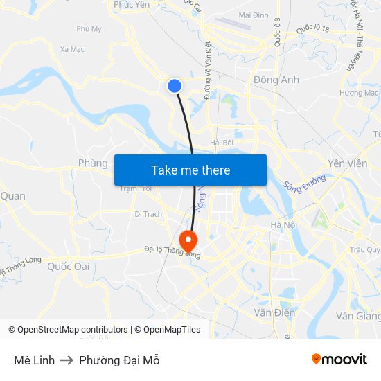 Mê Linh to Phường Đại Mỗ map