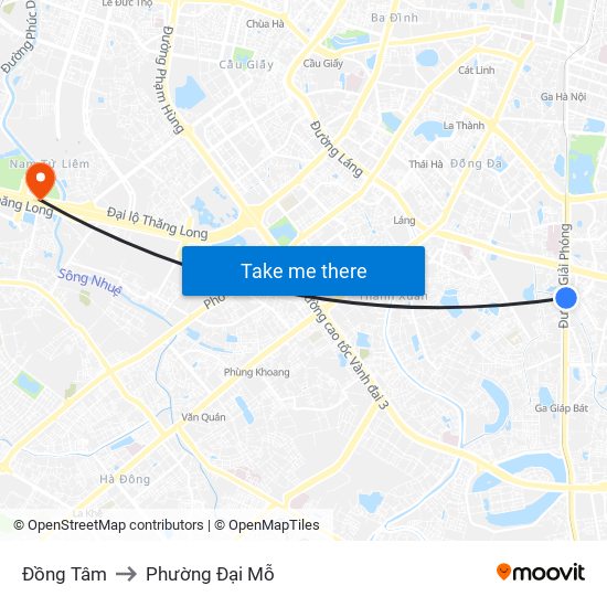 Đồng Tâm to Phường Đại Mỗ map