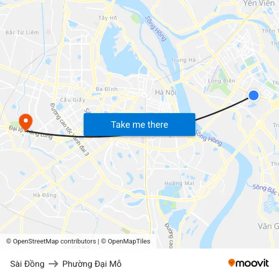 Sài Đồng to Phường Đại Mỗ map