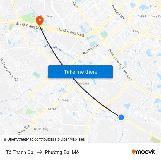 Tả Thanh Oai to Phường Đại Mỗ map