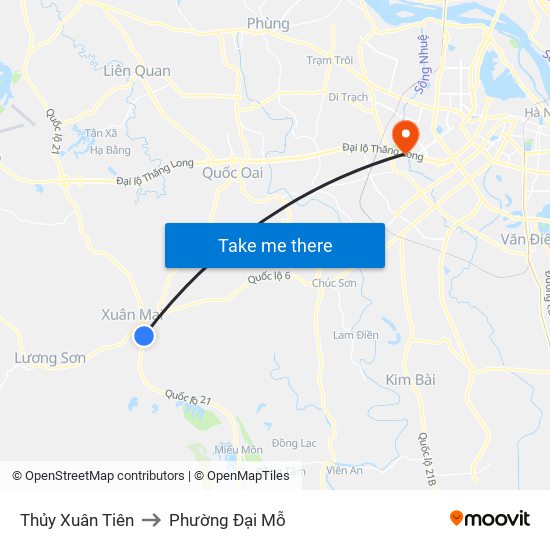 Thủy Xuân Tiên to Phường Đại Mỗ map