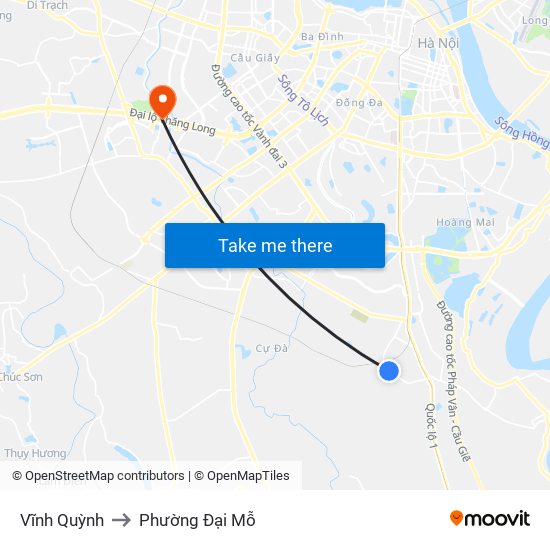 Vĩnh Quỳnh to Phường Đại Mỗ map