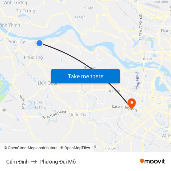 Cẩm Đình to Phường Đại Mỗ map